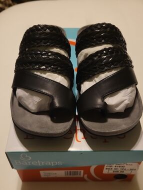 BareTraps Black Braided Strap Slide Sandals